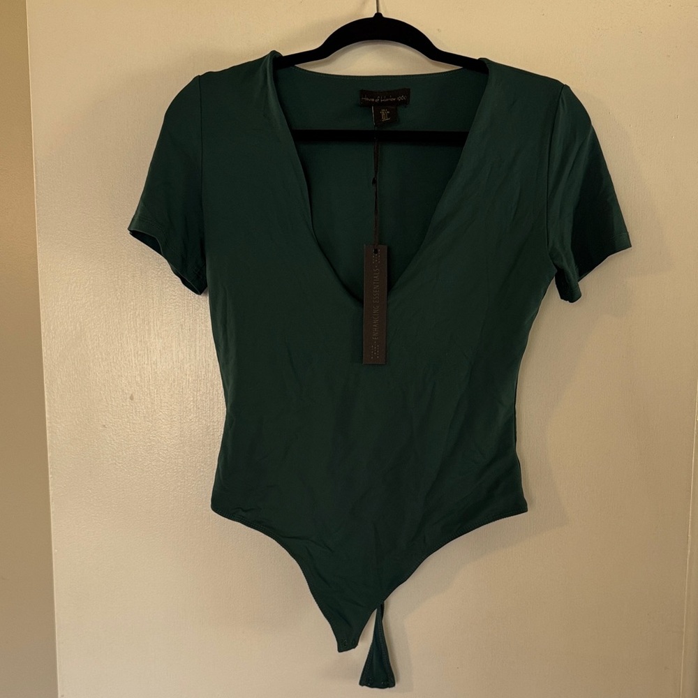 Deep Green V-Neck Women's bodysuit